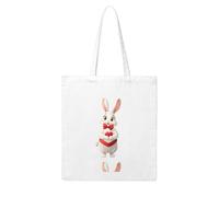 YYHHAOFA Rabbit with a bow holding a heart Prints Woman Canvas Tote Bag Strong and durable for traveling, shopping, Daily One Size