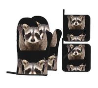 YYHHAOFA Racoons Prints Kitchen Covers: Waterproof Oven Layers for Easy Cooking & Cleanup - 4 Piece Heat Shield Set