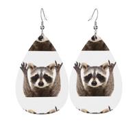 YYHHAOFA Racoons Prints Teardrop Leather Earrings - Vivid Dangle Drops for Women, Lightweight Fashion Jewelry, Silver-Plated Hooks for Sensitive Ears & Holiday Events