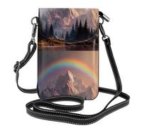 YYHHAOFA Rainbow behind the mountains Pattern Ladies' mobile phone with leather foreskin, crossbody flip cover, small adjustable shoulder strap