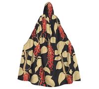 YYHHAOFA Red Berries On The Vine Pattern Halloween Adult Hooded Cape Men'S And Women'S Clothing Mantle Role-Playing