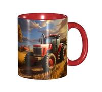 YYHHAOFA Red Ceramic Mugs Mug Suitable for Cappuccino, Latte, Cereal, Yogurt, Milk, hot or Cold Drinks Micro-Wave Oven Farm Tractor Harvest Prints