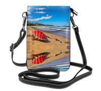 YYHHAOFA Red Conch By The Sea Pattern Ladies' mobile phone with leather foreskin, crossbody flip cover, small adjustable shoulder strap