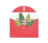 YYHHAOFA Red Greeting Card Cute sloth & Leaves Picture 4x6in for Christmas, children's birthdays, Valentine's Day, wedding anniversaries, and party invitations