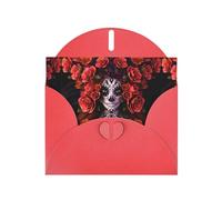 YYHHAOFA Red Greeting Card Day Of The Dead Sugar Roses Skull Picture 4x6in for Christmas, children's birthdays, Valentine's Day, wedding anniversaries, and party invitations