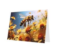 YYHHAOFA Red Greeting Card flying bees daisy honey Picture for Christmas, Children's Birthday, Valentine's Day, and Party Invitation