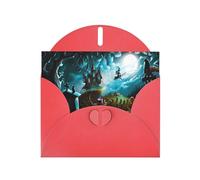 YYHHAOFA Red Greeting Card Halloween Pumpkin Graveyard Picture 4x6in for Christmas, children's birthdays, Valentine's Day, wedding anniversaries, and party invitations