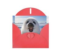 YYHHAOFA Red Greeting Card Harp Seal Painting Wallpaper Picture 4x6in for Christmas, children's birthdays, Valentine's Day, wedding anniversaries, and party invitations