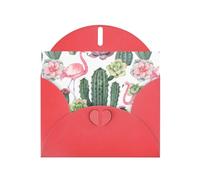 YYHHAOFA Red Greeting Card Pink Flamingo Succulent Plants Picture 4x6in for Christmas, children's birthdays, Valentine's Day, wedding anniversaries, and party invitations