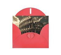 YYHHAOFA Red Greeting Card Remains of the Roman Colosseum Picture for Christmas, Children's Birthday, Valentine's Day, and Party Invitation