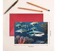 YYHHAOFA Red Greeting Card Sharks under the sea Picture 4x6in for Christmas, children's birthdays, Valentine's Day, wedding anniversaries, and party invitations