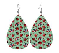 YYHHAOFA Red Ladybugs On A Blue Background Prints Teardrop Leather Earrings - Lightweight Dangles with Silver-Plated Hooks, Vivid Color & Rust-Resistant Design for Parties & Gifts