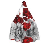 YYHHAOFA Red Poppy Flower Prints Hooded Cloak - Long Polyester Throw for Cosplay & Halloween