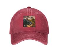 YYHHAOFA Red Washed Denim Baseball Cap Hat The Great Wall of China Printing Adjustable Strap, Cotton Classic for Men & Women