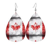 YYHHAOFA Retro Canada Flag Prints Teardrop Leather Earrings - Vivid Dangle Drops for Women, Lightweight Fashion Jewelry, Silver-Plated Hooks for Sensitive Ears & Holiday Events