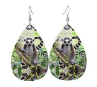 YYHHAOFA Ringtailed Lemur Prints Drip Leather Earrings - Elegant Faux Leather Drops for Festive & Everyday Style