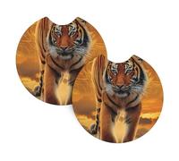 Yyhhaofa Rising Sun Tiger Pattern Car Interior Cup Holder Pad 2 Pc Waterproof & Quick Drying, Protects Against Spills & Scratches