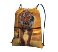 YYHHAOFA Rising Sun Tiger Prints Drawstring Zipper Backpack - Lightweight Gym Bag with Water-Resistant Fabric, Convenient Front Pocket & Adjustable Straps for Travel
