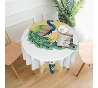 YYHHAOFA Round Decorative Tablecloth - 60 in Beautiful peacock Pattern Soft Wrinkle-Resistant for Dining Tables and Parties