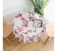 YYHHAOFA Round Decorative Tablecloth - 60 in Cherry Blossom Pattern Soft Wrinkle-Resistant for Dining Tables and Parties