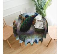 YYHHAOFA Round Decorative Tablecloth - 60 in Colorful Peacock Pattern Soft Wrinkle-Resistant for Dining Tables and Parties