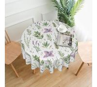 YYHHAOFA Round Decorative Tablecloth - 60 in Green Flower Herb Sage Leaves and Branches Pattern Soft Wrinkle-Resistant for Dining Tables and Parties