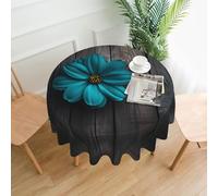 YYHHAOFA Round Decorative Tablecloth 60in Teal Flower on Wooden Plank Picture for Indoor and Outdoor Use on Round Tables Like Coffee Tables, Dining Tables, and Farm Tables