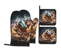 YYHHAOFA Rugby on Fire Prints Kitchen Covers: Waterproof Oven Layers for Easy Cooking & Cleanup - 4 Piece Heat Shield Set