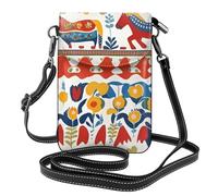 YYHHAOFA Runner Swedish Dala Horse Folk Pattern Ladies' mobile phone with leather foreskin, crossbody flip cover, small adjustable shoulder strap