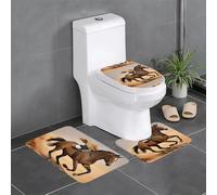 YYHHAOFA Running Horse in Desert Sand Storm Pattern Three Piece Set of Bathroom Floor mats, Bathroom Shower mats, Anti Slip Quick Drying