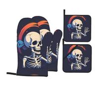 YYHHAOFA Saying Hello Skeleton Prints Kitchen Covers: Waterproof Oven Layers for Easy Cooking & Cleanup - 4 Piece Heat Shield Set