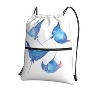YYHHAOFA Sea Animals Stingrays Prints Drawstring Zipper Backpack - Lightweight Gym Throw Bag with Water-Resistant Fabric & Multiple Pockets for Travel & Sports