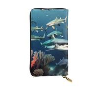 YYHHAOFA Sharks under the sea Printing Leather long clutch wallet : Comfortable, lightweight, waterproof, durable 7.48 x 4.13 in, Black, One Size