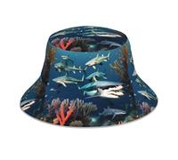 YYHHAOFA Sharks Under The sea Printing Reflective Bucket Hat Lightweight, Breathable, Foldable for Men & Women Black
