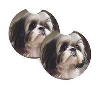 YYHHAOFA Shih Tzu Dog Prints Car Coaster Set of 2 Waterproof, Quick Drying, Odorless for Most Cars, Trucks, SUVs