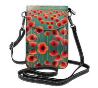 YYHHAOFA Small Cell Phone Purse 7.6x4.9in A Bright Red Poppy Field Picture Leather Crossbody Flap Phone Case For Women, Perfect For Walking, Camping