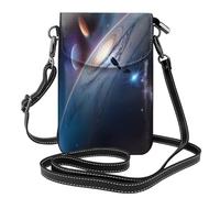 YYHHAOFA Small Cell Phone Purse 7.6x4.9in A Fascinating Universe Picture Leather Crossbody Flap Phone Case For Women, Perfect For Walking, Camping Black