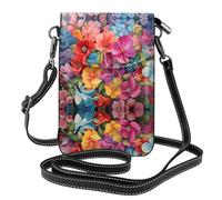 YYHHAOFA Small Cell Phone Purse 7.6x4.9in A Hundred Flowers Bloom Together Picture Leather Crossbody Flap Phone Case For Women, Perfect For Walking, Camping