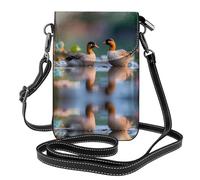 YYHHAOFA Small Cell Phone Purse 7.6x4.9in A Pair Of Mandarin Ducks Picture Leather Crossbody Flap Phone Case For Women, Perfect For Walking, Camping Black