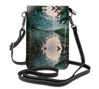 YYHHAOFA Small Cell Phone Purse 7.6x4.9in A Small River Picture Leather Crossbody Flap Phone Case For Women, Perfect For Walking, Camping Black