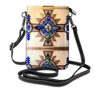YYHHAOFA Small Cell Phone Purse 7.6x4.9in Aboriginal Painting Picture Leather Crossbody Flap Phone Case For Women, Perfect For Walking, Camping Black