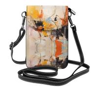 YYHHAOFA Small Cell Phone Purse 7.6x4.9in Abstract Expressionist Fragments Picture Leather Crossbody Flap Phone Case For Women, Perfect For Walking, Camping Black