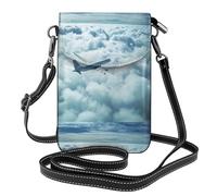 YYHHAOFA Small Cell Phone Purse 7.6x4.9in Airplane In The Clouds Picture Leather Crossbody Flap Phone Case For Women, Perfect For Walking, Camping