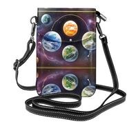 YYHHAOFA Small Cell Phone Purse 7.6x4.9in Alien World Planets Picture Leather Crossbody Flap Phone Case For Women, Perfect For Walking, Camping Black