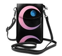 YYHHAOFA Small Cell Phone Purse 7.6x4.9in Beautiful Pink Blue Crescent Moon Picture Leather Crossbody Flap Phone Case For Women, Perfect For Walking, Camping