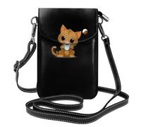 YYHHAOFA Small Cell Phone Purse 7.6x4.9in Brown Kitten Drinking Coffee Picture Leather Crossbody Flap Phone Case For Women, Perfect For Walking, Camping
