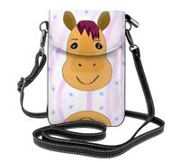 YYHHAOFA Small Cell Phone Purse 7.6x4.9in Cartoon Horse Head Picture Leather Crossbody Flap Phone Case For Women, Perfect For Walking, Camping Black