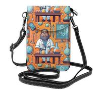 YYHHAOFA Small Cell Phone Purse 7.6x4.9in Cartoon Science Theme Picture Leather Crossbody Flap Phone Case For Women, Perfect For Walking, Camping