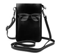 YYHHAOFA Small Cell Phone Purse 7.6x4.9in Cool Cartoon Sunglasses Picture Leather Crossbody Flap Phone Case For Women, Perfect For Walking, Camping Black