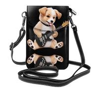 YYHHAOFA Small Cell Phone Purse 7.6x4.9in Cool Guitar Puppy Picture Leather Crossbody Flap Phone Case For Women, Perfect For Walking, Camping Black